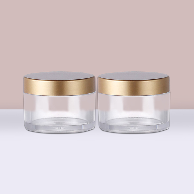 Customized PS Cosmetics Jar Packaging Transparent Face Cream Can with Luxury Gold Lid