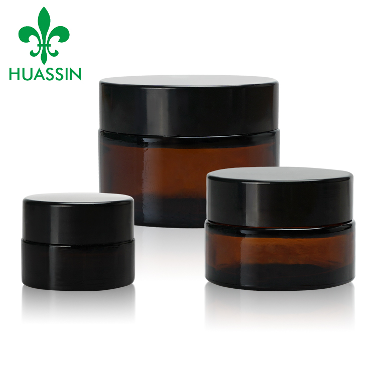 Wholesale Tea Color Black Glass Cream Jar Packaging with Gold Cap