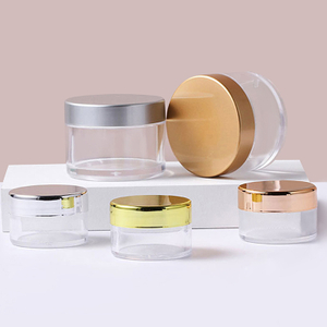 Customized PS Cosmetics Jar Packaging Transparent Face Cream Can with Luxury Gold Lid