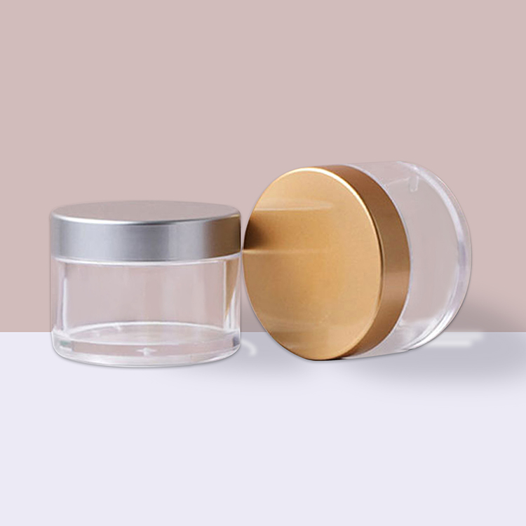 Customized PS Cosmetics Jar Packaging Transparent Face Cream Can with Luxury Gold Lid