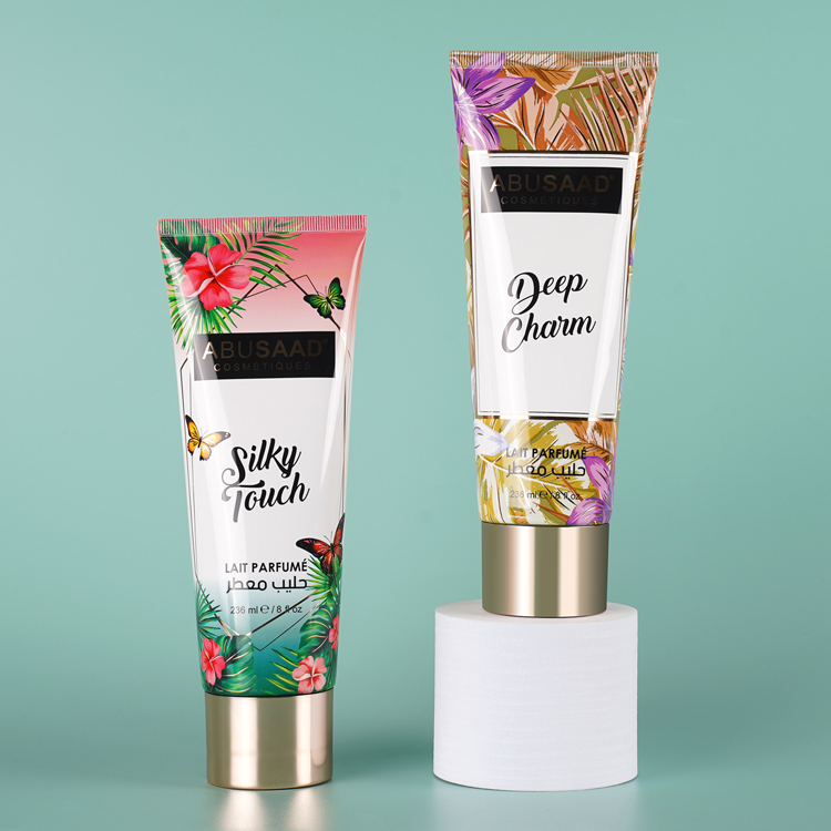 Wholesale 230ml 250mlglossy Customized Printing Cosmetic Packaging Tube Abl Aluminum Laminated Cream Tube With Press Top-cap