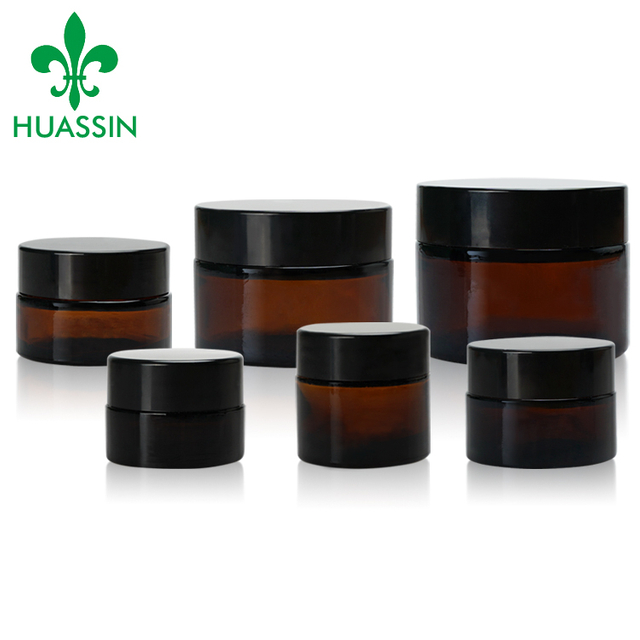 Wholesale Tea Color Black Glass Cream Jar Packaging with Gold Cap