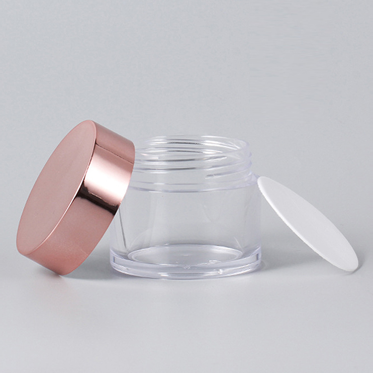 Customized PS Cosmetics Jar Packaging Transparent Face Cream Can with Luxury Gold Lid