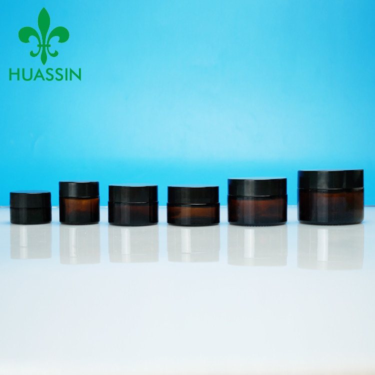 Wholesale Tea Color Black Glass Cream Jar Packaging with Gold Cap